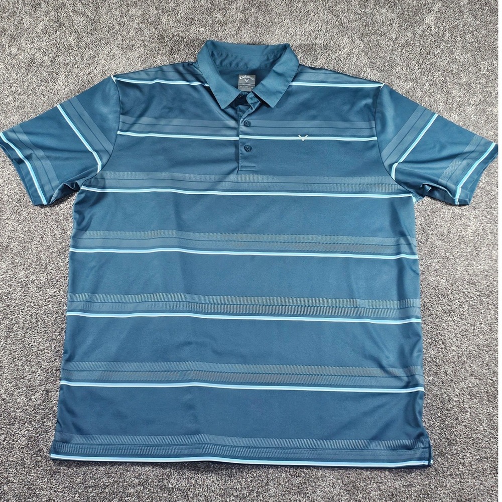 Callaway Golf Polo Mens XL Blue Striped Opti-Dri Short‎ Sleeve Performance Shirt